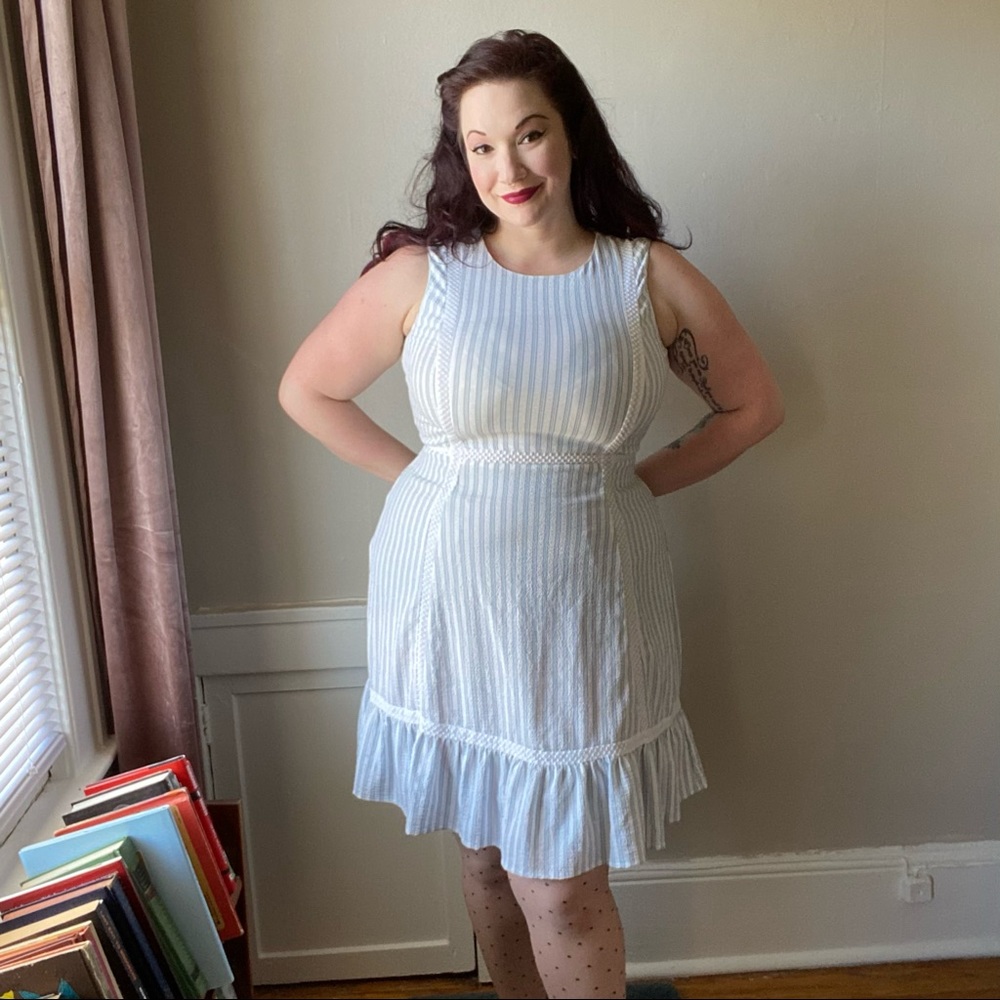 Calvin Klein striped seersucker spring dress Sz 12